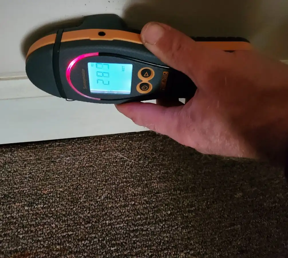 Moisture detection at baseboard during Storm Damage Restoration in Harlingen